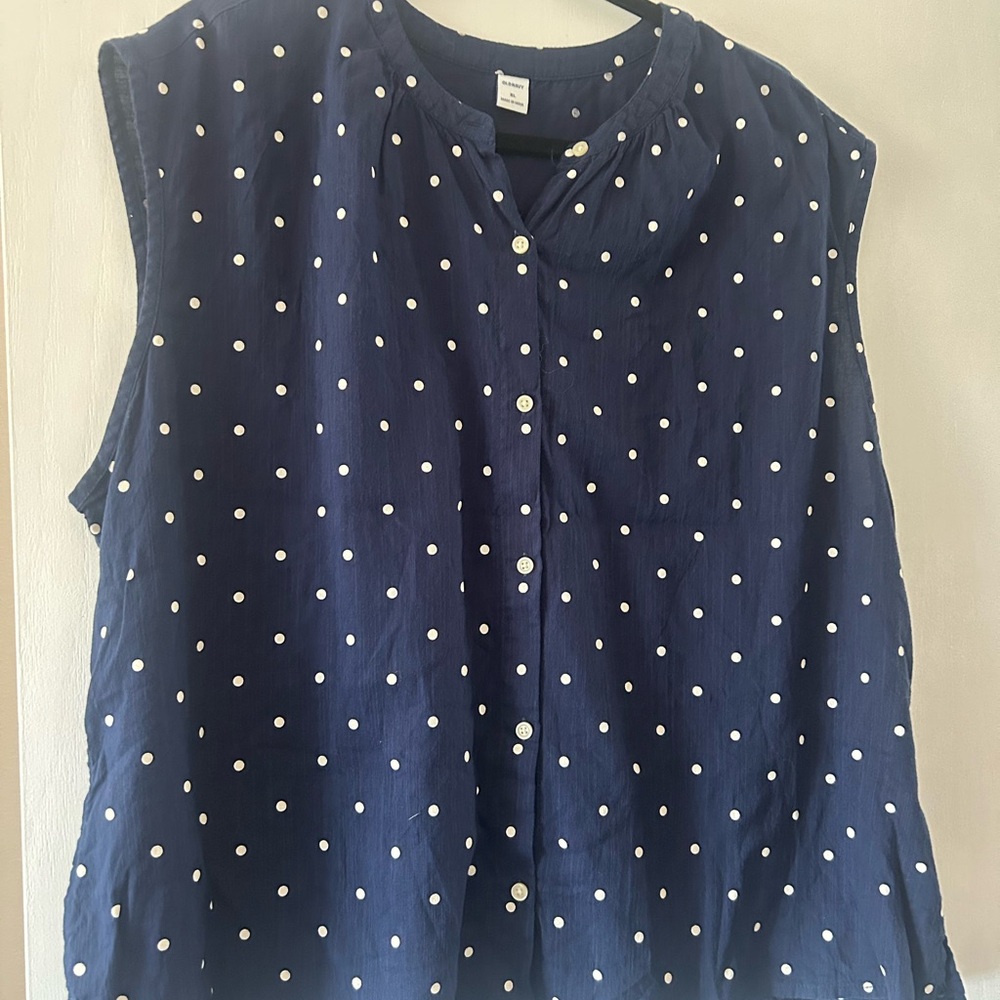 Old Navy Navy Blue Polka Dot Blouse